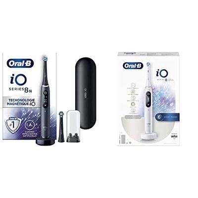 Oral-B iO 8N Brosse À Dents Électrique Noire connectée Bluetooth, 2 Brossettes, 1 Étui De Voyage & iO Series 8 Brosse à Dents Électrique Rechargeable