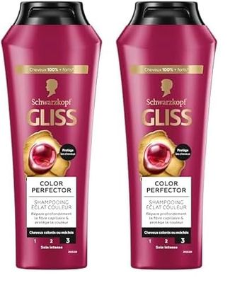 Schwarzkopf - Gliss - Shampoing Color Perfector - Protège l'Intensité de la Couleur - Cheveux colorés/méchés - 89% d'ingrédients d'origine naturelle - Flacon de 250ml (Lot de 2)
