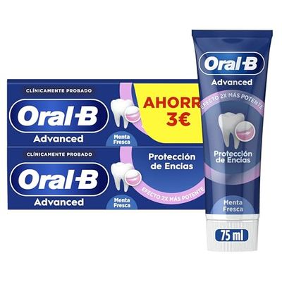 Oral-B Advanced Protección De Encías Pasta De Dientes Con Flúor, Pack 2 x 75 ml, Dentífrico Que Protege Contra La Placa, Cuidado De Encías, Sabor Menta Fresca
