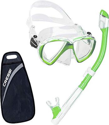 Cressi Ranger & Tao Dry - Combo Set Máscara y Snorkel, Unisex, Transparente/Verde Fluo