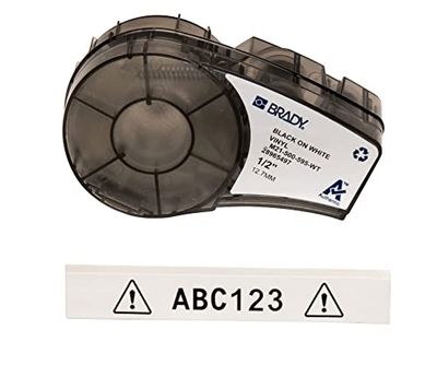 Brady Vinyl Label Tape for Label Printer M211 & M210 - Self Adhesive Vinyl Printer Labels - Black on White (12.70mm x 6.40m) - M21-500-595-WT