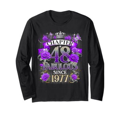 Womens Chapter 48 Fabulous Since 1977 48th Birthday Design Maglia a Manica