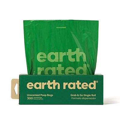 Earth Rated Bolsas para heces de perro, para mascotas a prueba de fugas y extragruesas, perfectas para jardines, Un gran rollo único "Grab and Go", sin aroma, 300 unidades