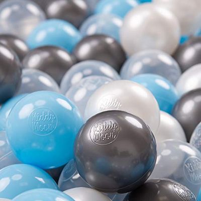KiddyMoon 700 ∅ 7Cm Bolas Colores De Plástico para Piscina para Niños, Transparente/Plateado/Perla/Azul Celeste