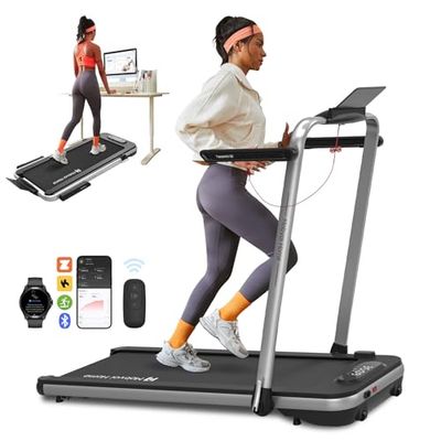 Mobvoi Home Treadmill SE Tapis Roulant Elettrico 1-12km/h Pieghevole 3 in 1 Tappetino da Passeggio Portatile Compatto da 2,5HP con Display LED Telecomando per Ufficio Domestico (Argento)