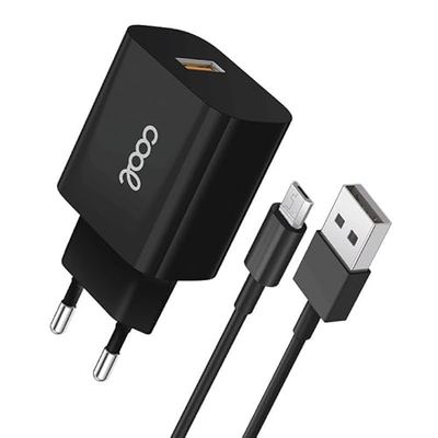 netoplader, micro-USB-aansluiting, Cool universeel, 2,4 A, kit 2-in-1, zwart