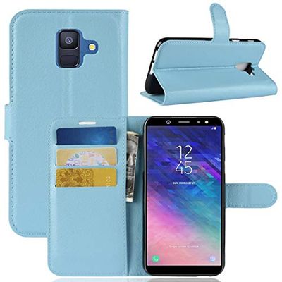 Carcasa de telefono Litchi Texture Horizontal Flip Funda de Cuero for Galaxy A6 (2018), con Billetera y Soporte y Ranuras for Tarjetas (Negro) (Color : Azul)