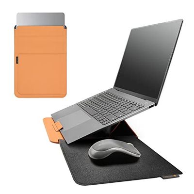 NOVOO RT14 Carcasa de Ordenador portátil 4 en 1, Carcasa de Cuero Impermeable, Soporte de Ordenador portátil, Ranura de Tarjeta, Almohadilla para ratón, Compatible con MacBook Air/Pro 14"- Naranja