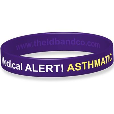 The ID Band Company Alert! Asthmatic Bracelet en silicone Violet 18 cm