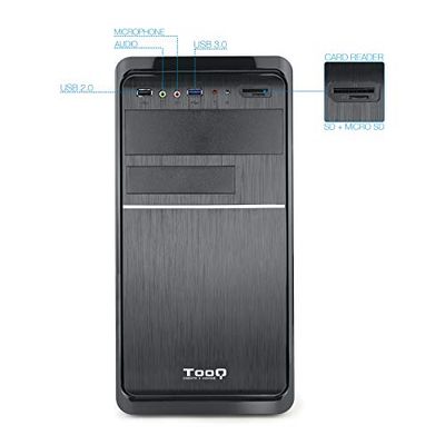 Caja microATX Negra con Fuente de 500W, 1 USB 2.0, 1 USB 3.0, Lector de Tarjetas, Dimensiones 365x178x355 mm, Ideal para PC de Escritorio.