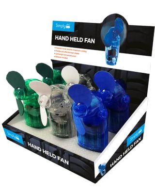 Simply SFA01 - Set of 6 - Portable Handheld Fan Display - Strong Air Flow - Soft Rubber Blades - Lightweight, Blue, Green & Clear