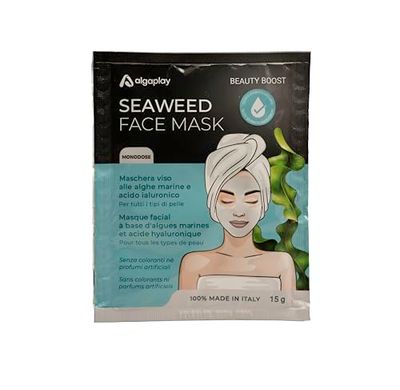 Seaweed Face Mask con acido ialuronico e alghe oceaniche. Kit da 20 maschere viso con accessori.