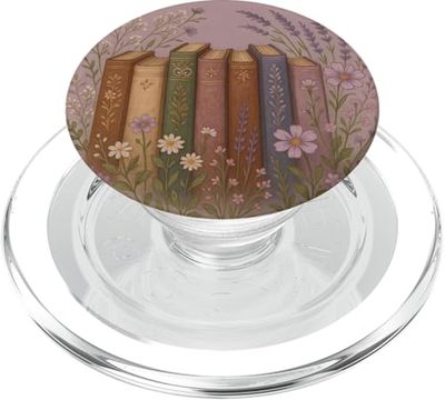 Purple Bookish Floral Art for Book Lover Reading Aesthetic PopSockets PopGrip para MagSafe