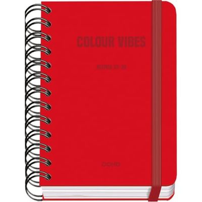 Dohe - Agenda Scolaire 2025 2026 - Page Par Jour, Taille A6 (12x17 cm), Espagnol et Anglais, Fermeture à Spirale Double et Élastique, Couverture Rigide, 4 Pages d'Autocollants - COLOUR VIBES Rouge