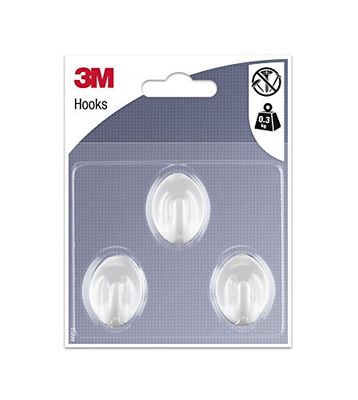 3M Gancio Adesivo Forma Ovale, Bianco, S