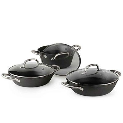 BOJ New Classic Cookware, Cast Iron, Frying Pans and Saucepans (Set of 3 Pots)