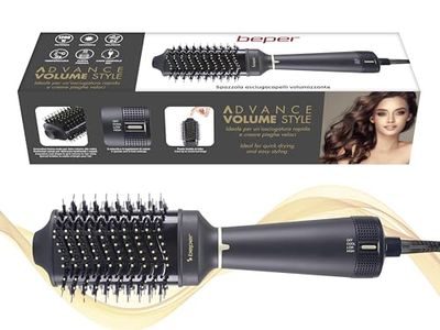 BEPER P301PIS102 Brosse sèche-cheveux volumineuse, 1200W, Brosse lissante, Volumisante et bouclante, 3 Réglages de température et 2 vitesses, Poignée ergonomique et cordon pivotant, Noir