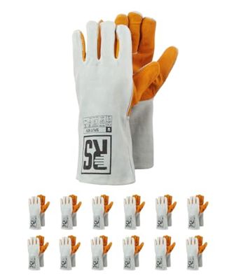 RS SPLIT KEV Gants de soudeur Gants de montage en cuir de vachette avec coutures Kevlar/Taille 11, 12 paires/Jaune/Blanc/Gants de travail en cuir/Gants de protection en cuir