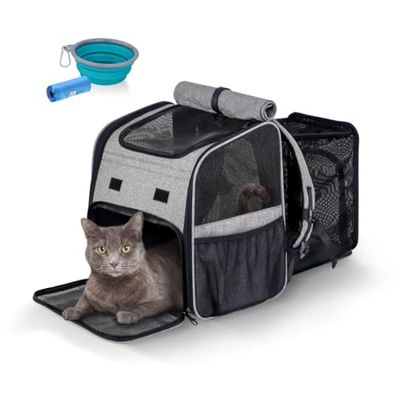 Mobiclinic® Pets, Mochila para Mascotas. Tula, Plegable, Ventilación, Bolsillos, Incluye comedero y Bolsas, Múltiples accesos, Ajustable, 37x29x37.5 cm, Transportín Gatos y Perros