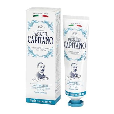 Pasta del Capitano 1905, Dentifrice pour Fumeurs, Spécialement Conçu pour les Fumeurs, Lutte contre la Formation de Tartre, Fraîcheur de la Menthe Poivrée, 100% Made in Italy, Tube de 75 ml