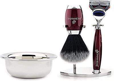 Juego de afeitar para hombre manual 5 borde seguridad maquinilla, Pelo sintético cepillo de afeitar acero inoxidable tazón, cepillo de afeitar para Barba cara kits de afeitar por JAG Shaving