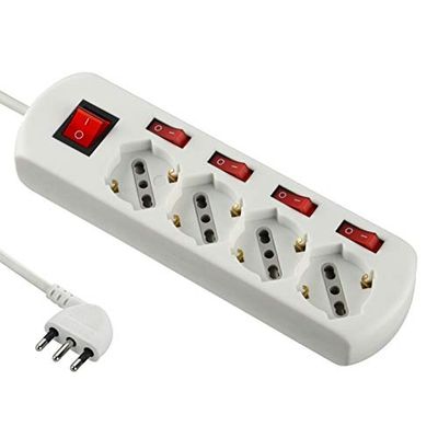 Electraline 62058 4-osobowa listwa zasilająca, 4 niezależne przełączniki, 4 gniazda uniwersalne, białe