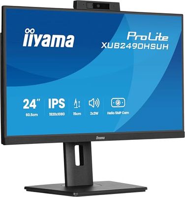 iiyama Monitor de Escritorio, XUB2490HSUH-B2-60.5 cm, IPS, 1920 x 1080/100Hz, 1H1DP, HAS, cámara Web