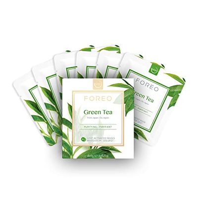 FOREO Green Tea, maschera viso UFO per pelle grassa e imperfezioni, confezione con 6 unità, antiossidante, idratante, tè verde ed estratto di Ulmus, naturale e cruelty free, compatibile con UFO/UFO 2