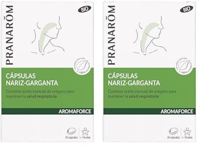PRANAROM - Aromaforce - Cápsulas Nariz-Garganta - con Aceites Esenciales - Orégano Vulgare - Mantenimiento de la Salud de las Vías Respiratorias - Limón 100% Orgánico - 30 Cápsulas. (Paquete de 2)