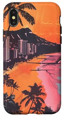 Carcasa para iPhone X/XS Vintage Hawaii Beach Vaporwave Arte minimalista