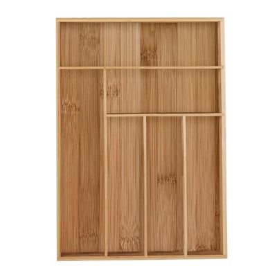 Relaxdays Cutlery Tray, 6 Compartments, Bamboo, HxWxD: 5 x 30.5 x 43 cm, Kitchen Drawer Insert, for Utensils, Natural