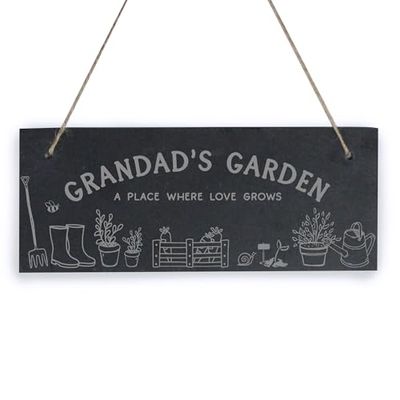 eBuyGB Grandad’s Garden Sign, Hanging Slate Plaque, Gardening Lover Gift, Grandad Father’s Day Gifts, A Place Where Love Grows