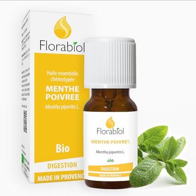 Florabiol - Ekologisk pepparmynta eterisk olja - 10 ml - reglerande och skyddande av matsmältningssystemet - tonic och cerebral stimulant - 100% ren och naturlig - fransk tillverkning