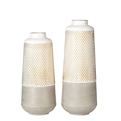 Lot de 2 Grands vases décoratifs Modernes en métal - Texture Gris/doré/Blanc - Grand Vase à Fleurs pour Centre de Table, Salon, décoration d'intérieur