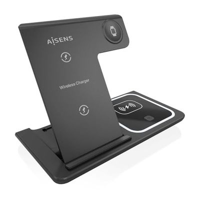 AISENS Draadloze USB-C-oplader, 3-in-1, 15 W, voor Apple Watch, met oplaadhoes, wit
