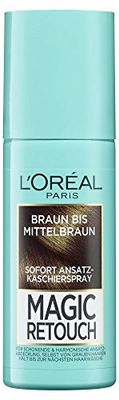 L'Oréal Paris Magic Retouch Pulverizador de ocultação de raízes para transições graduais e naturais, oculta as raízes até à próxima lavagem, castanho a castanho médio, 1 x 75 ml
