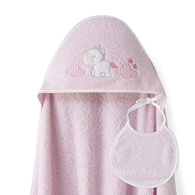 Ensemble Interbaby: Cape de bain Bébé a capuche avec bavoir - Licorne Nuage rose