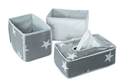 roba Boites en Tissu pour Soins Bébé "Little Stars" - 2 Paniers de Rangements + 1 Distributeur de Lingettes Humide Pliables