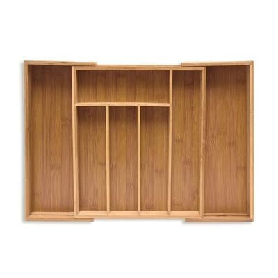 relaxdays Portaposate Cassetto, Regolabile, Divisore Alto in Bambù, 5,5 x 39 x 35,5 cm, Organizer da Cucina, naturale