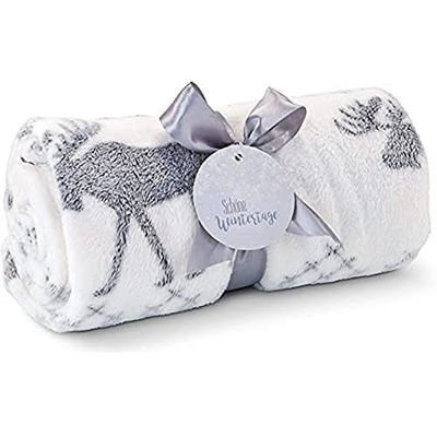 Römer Wellness Knuffeldeken Rudolph wit/grijs – 120 x 150 cm, 190 g/m², pluizige metgezel, strik en hanger, mooie wintertijd