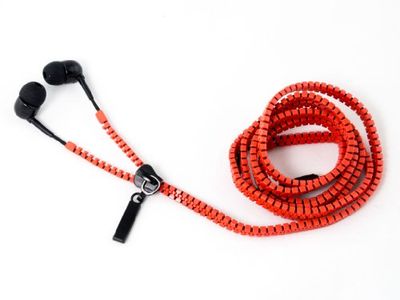 Zip Earphones In-ear hoofdtelefoon met ritskabel incl. 2 maten siliconen oordopjes rood