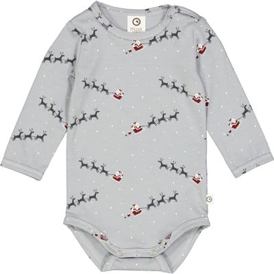 Müsli av grön bomull baby pojkar jultomten L/S kroppsbas lager, Jasmin blå/mystery blå/balsam kräm, 56 cm
