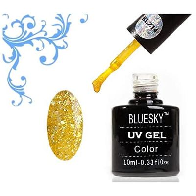 Vernis à ongles gel Bluesky, Gold Glitter BLZ14, longue durée, résistant aux puces, 10 ml (nécessite de curoter sous une lampe LED UV)