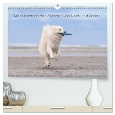Mit Hunden an den Stränden von Nord- und Ostsee (hochwertiger Premium Wandkalender 2025 DIN A2 quer), Kunstdruck in Hochglanz: Hunde aller Altersklassen genießen das Strandleben.