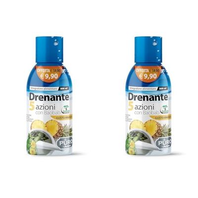 Forhans, PURO Drenante 5 Azioni con Baobab, Formula Naturale, per un Migliore Metabolismo, Digestione, Depurativa, Drenante, Flacone da 500 ml (Confezione da 2)