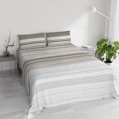 Beddengoedset voor tweepersoonsbed, katoen, river, gemaakt in Italië, compleet, hoeslaken, laken 240 x 300 cm en 2 kussenslopen met overslag (tweepersoonsbed, tijger)