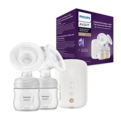 Philips Avent dubbel elektrisk bröstpump – bärbar bröstpump med fem mjölkpåsar för bröstmjölksförvaring, två nappflaskor, BPA-fri (modell SCF398/31)