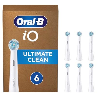 Oral-B iO Ultimate Clean Brossettes Blanches De Rechange, Embouts Ronds S’Adaptant Aux Dents, Éliminent La Plaque Dentaire, Pour Les Brosses Électriques Magnétiques, Emballage Carton, Lot de 6