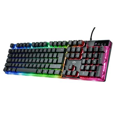 Trust Gaming GXT 835 Azor Gaming Keyboard with Lighting US Layout, Full Size Keyboard Layout, 3 LED Colour Modes, Anti-Ghosting, 12 Multimedia Function Keys, PC/Laptop, Black