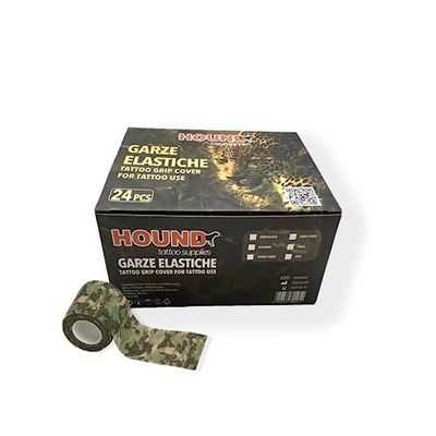 HOUND - 24PZ Bendaggi Autoadesivi Multifunzionali, Elastici per Pronto Soccorso e Sport - Perfetti per Trattamenti Medici, Fasciature Pronto Soccorso, Copri Grip per Tatuaggi - 5cm x 4.5m (JUNGLE)